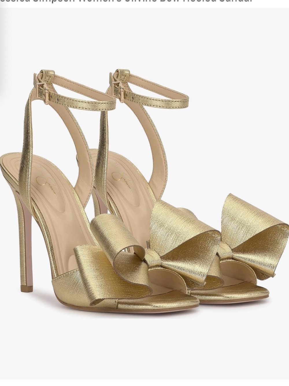 Jessica Simpson Metallic Gold Bow Ankle-Strap Stiletto Sandals